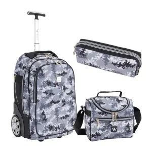 Mini Wheel School Bags Trolly Set of 3pcs Camou Grey