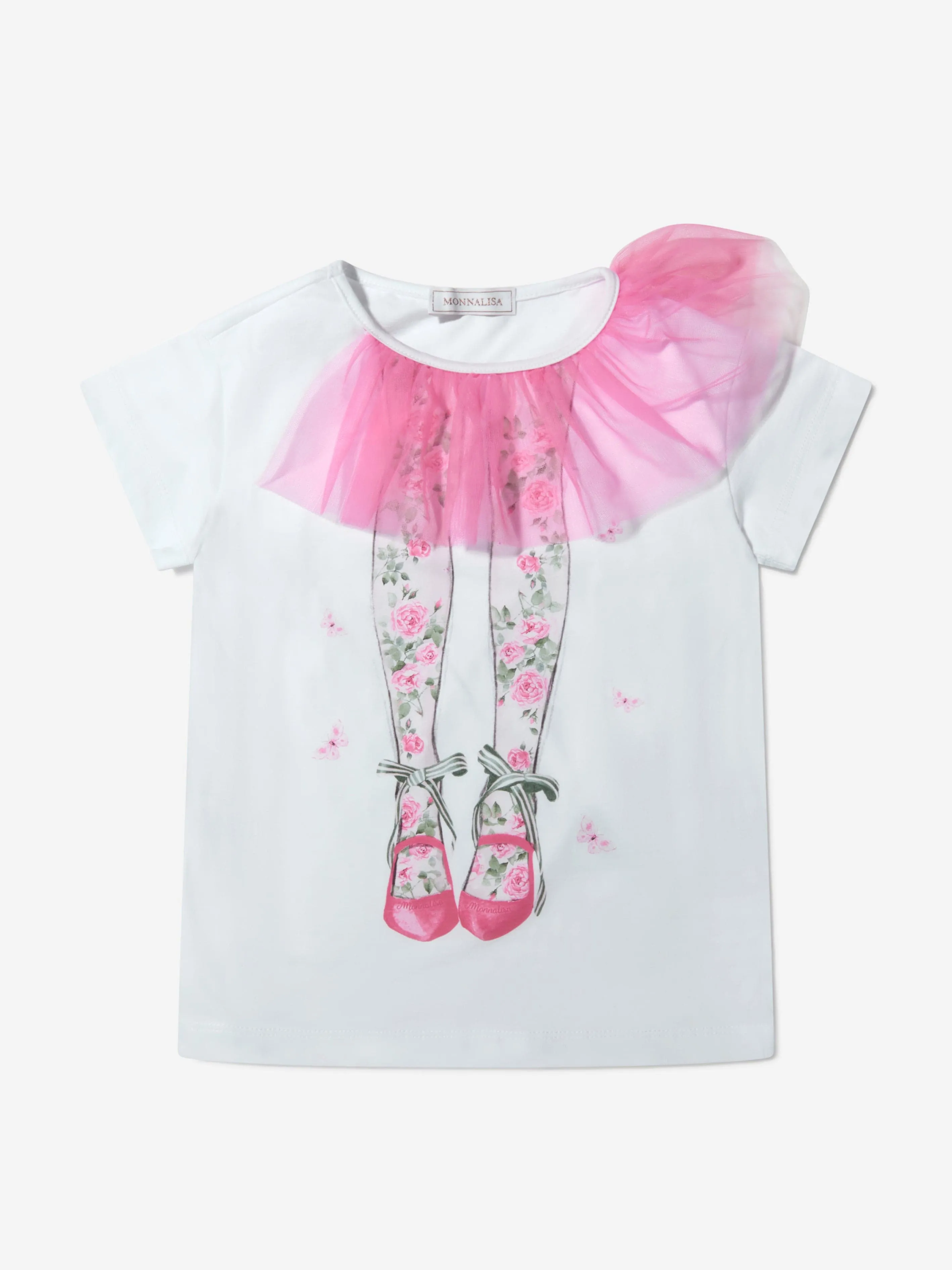 Monnalisa Girls Cotton T-Shirt With Tulle Skirt Detail