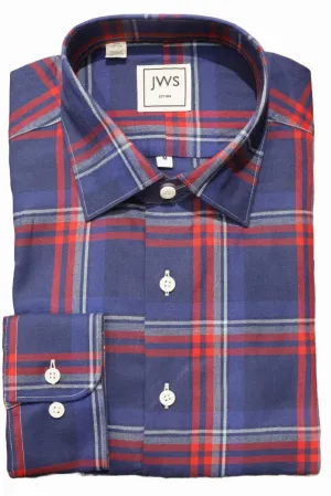 Navy Flannel Shirt with Red and white windowpane