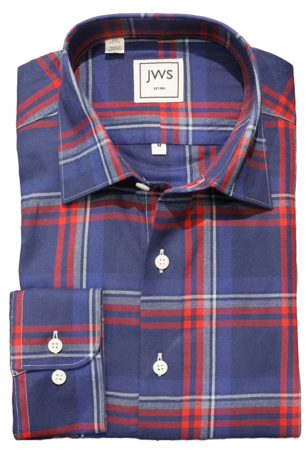 Navy Flannel Shirt with Red and white windowpane