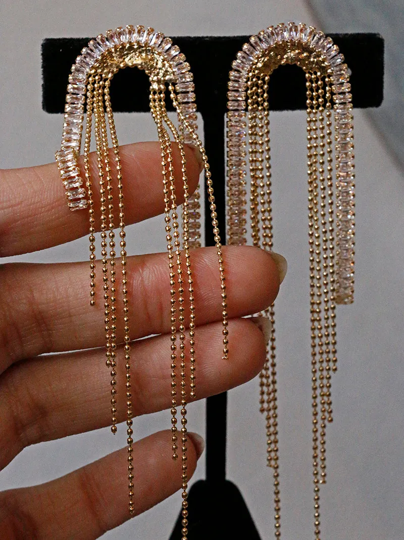 Nuance Sparkle Arch Fringe Drop Earrings