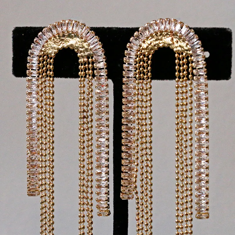 Nuance Sparkle Arch Fringe Drop Earrings