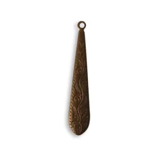 Ornate Long Etched Dangle Drop - Vintaj Natural Brass- 36 mm