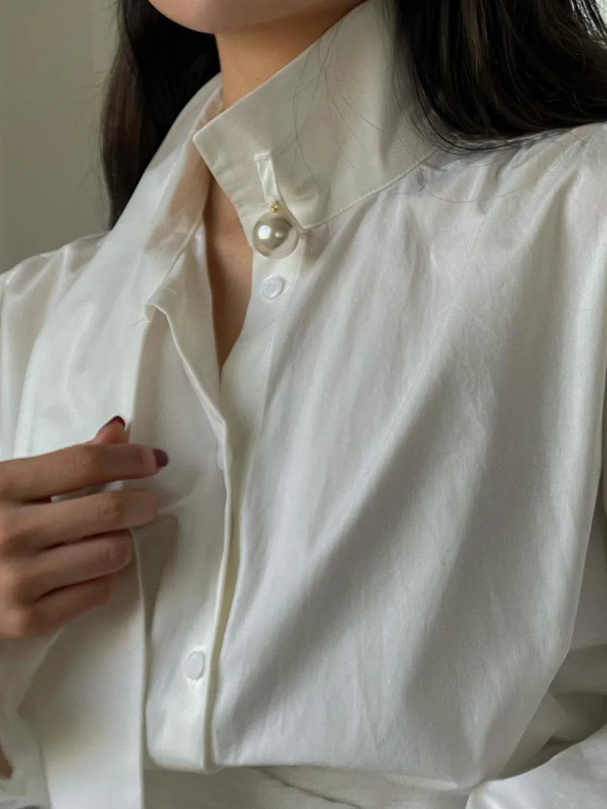 Pearl Loose-Fitting Graceful Long Sleeve Shirt