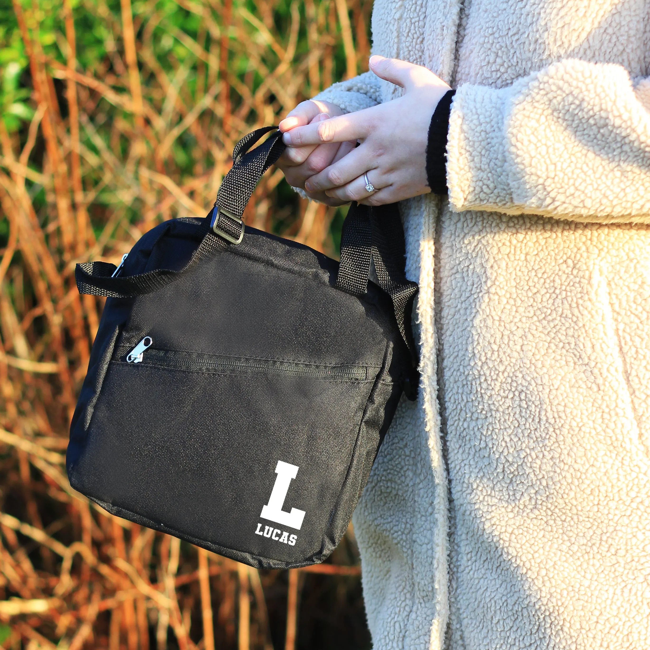 Personalised Black Monogram Lunch / Cooler Bag with Initial & Name