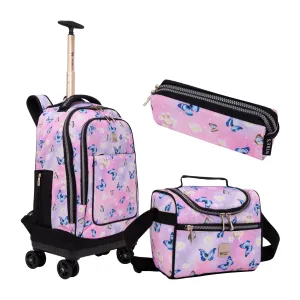 Pink Butterfly 8-Wheels School Backpack Trolley Set (Lunch bag & Pencil Case)