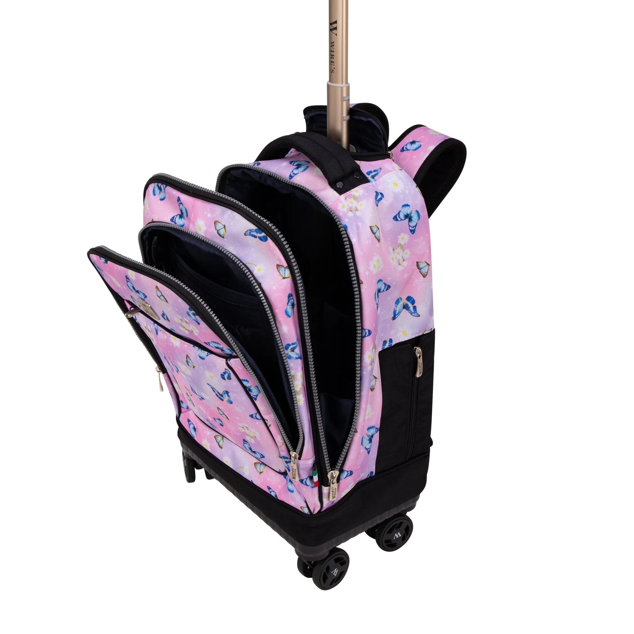 Pink Butterfly 8-Wheels School Backpack Trolley Set (Lunch bag & Pencil Case)