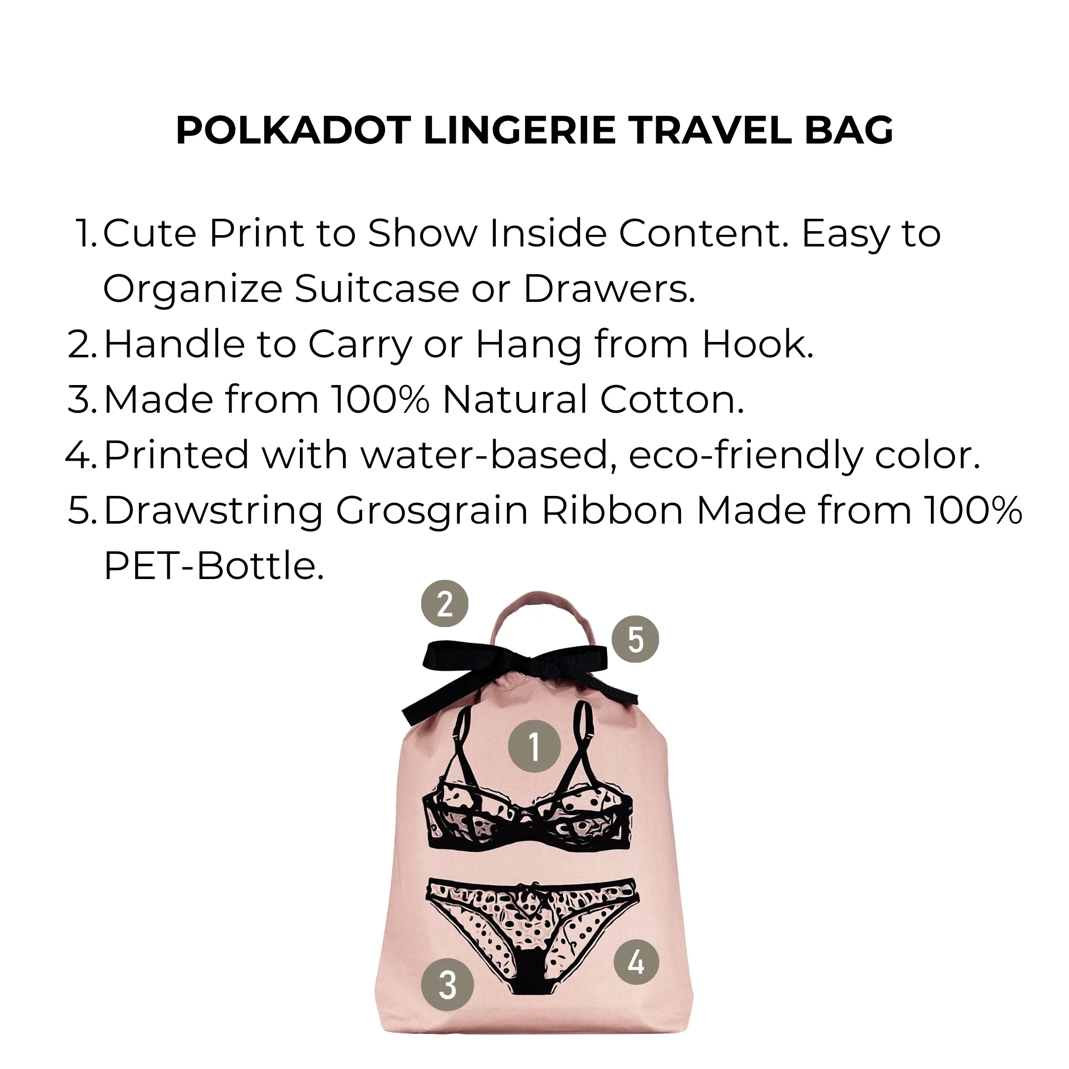 Polkadot Lingerie Travel Bag, Pink/Blush