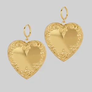 PORTRAIT. Ornate Heart Hoop Earrings - Gold