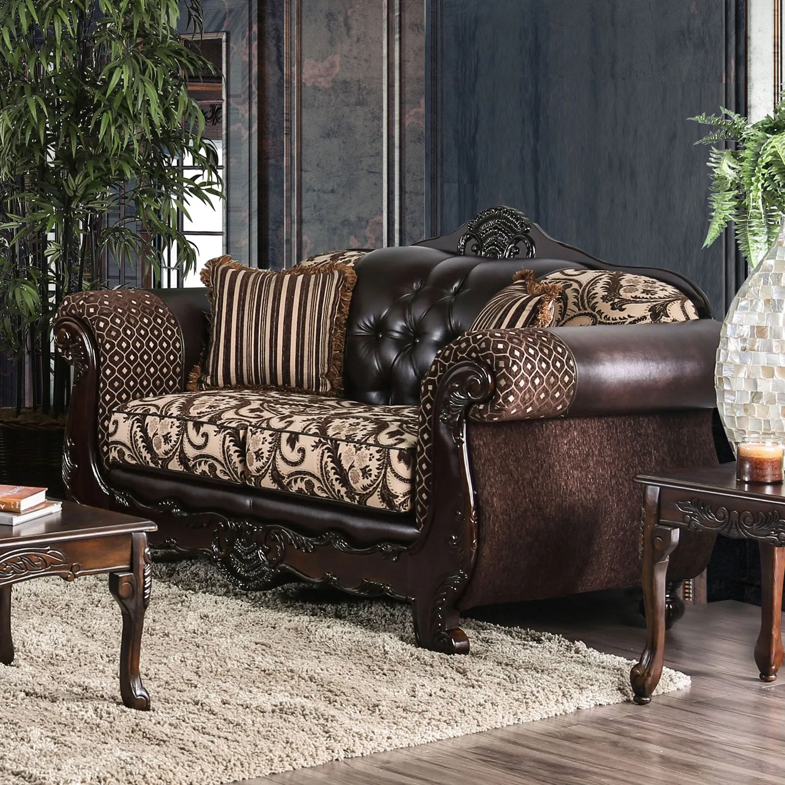 Quirino Light Brown/Dark Brown Love Seat