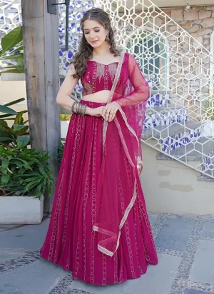 Rani Pink Color Mukaish Work Chaniya Choli