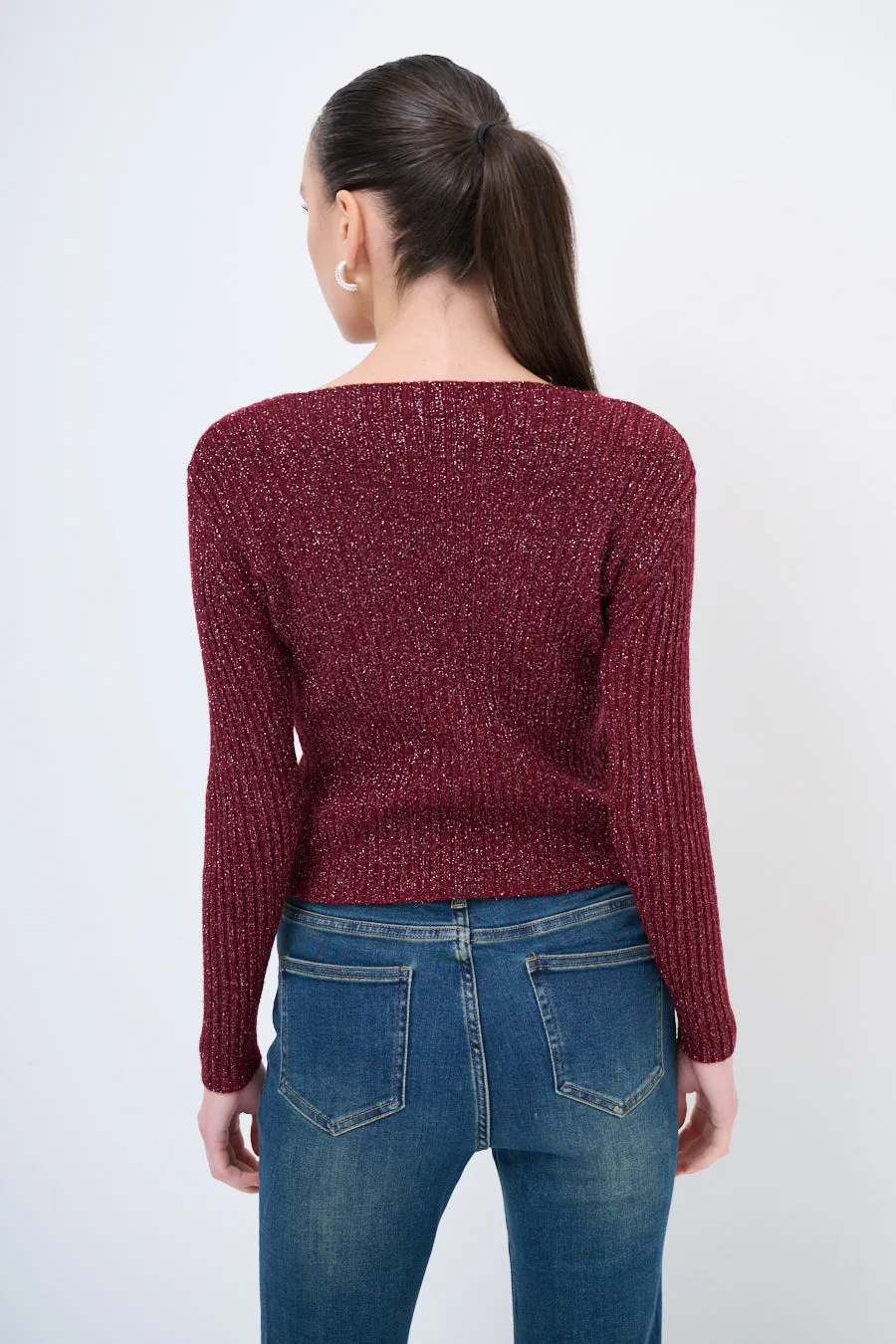 Ribbed glitter knit top with scoop neckline wholesale