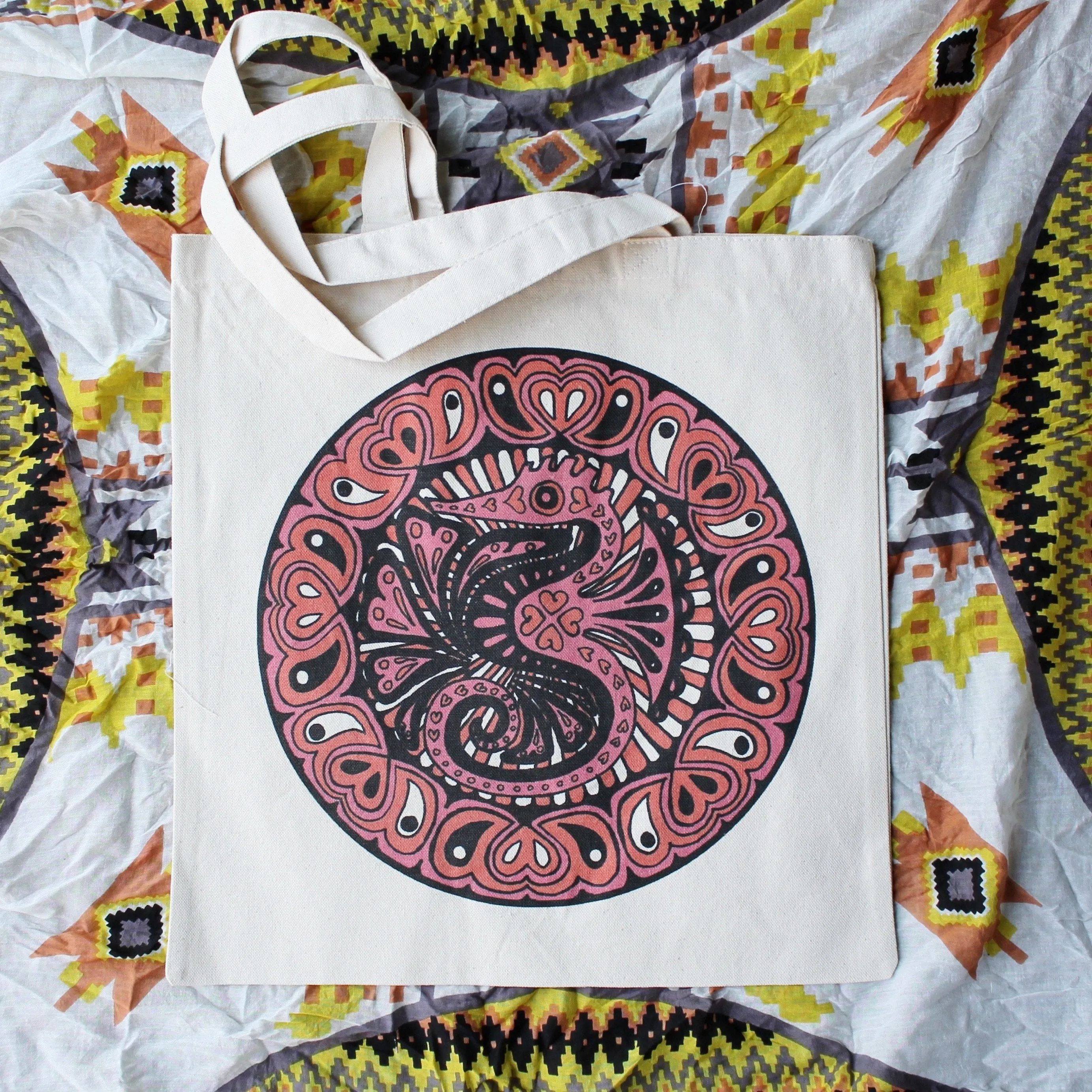 Seahorse Mandala tote bag