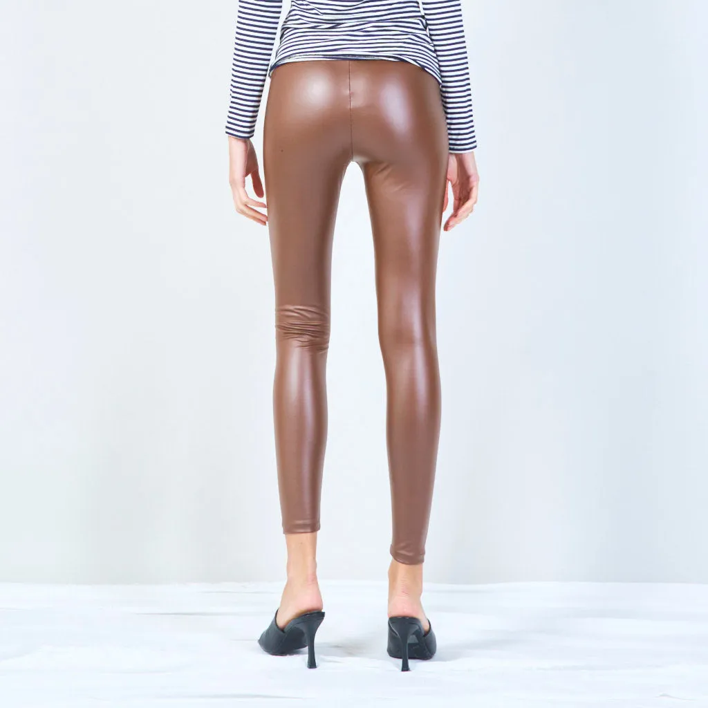 Sleek faux leather leggings wholesale