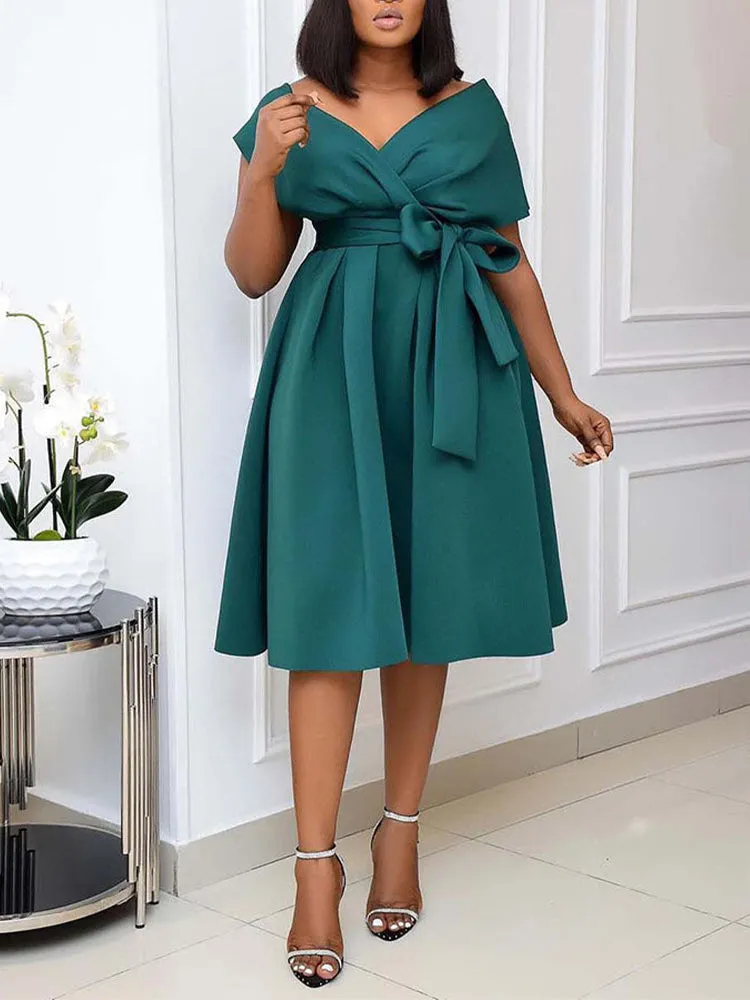 Solid Slit Graceful Tie Ruched Skirt