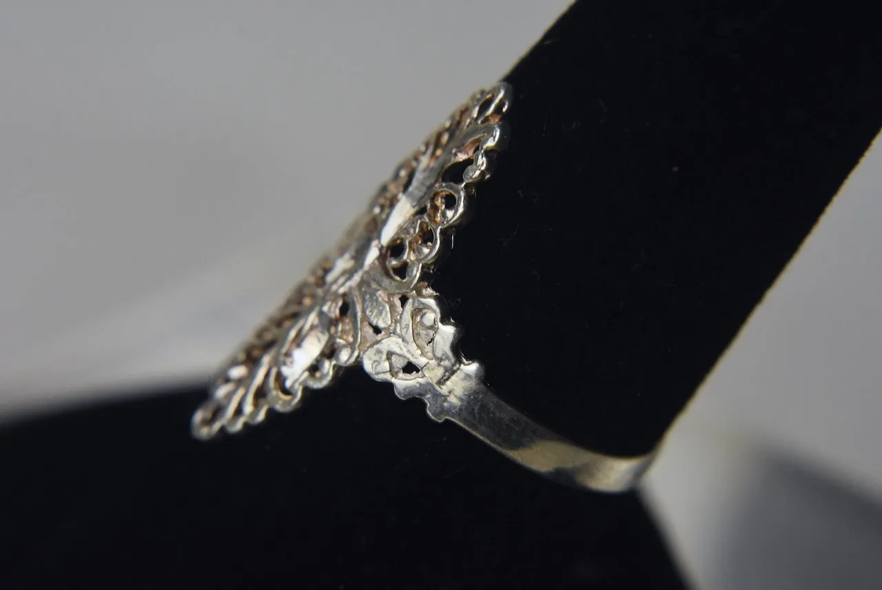 Sterling Silver Pierced Orante Design Ring - Size 7 and 8