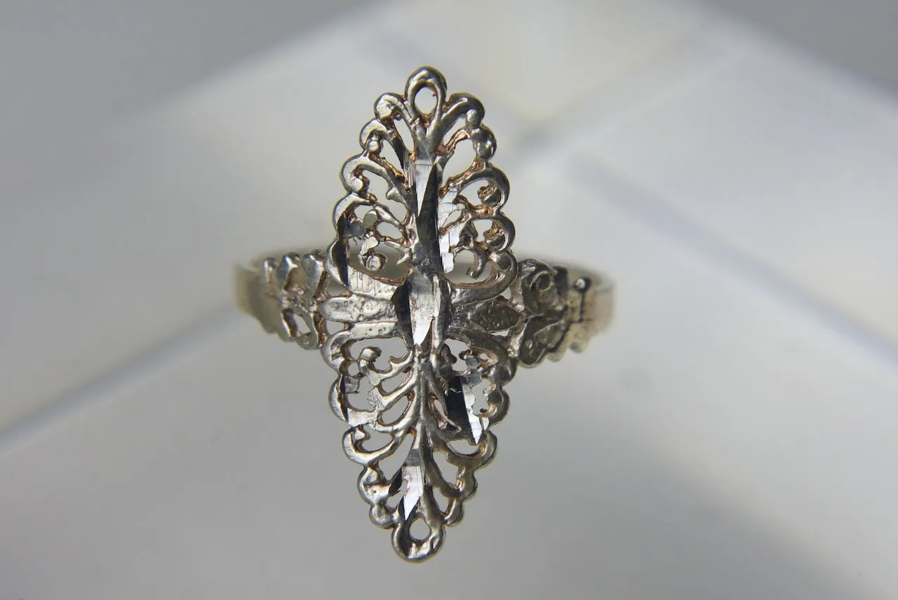 Sterling Silver Pierced Orante Design Ring - Size 7 and 8