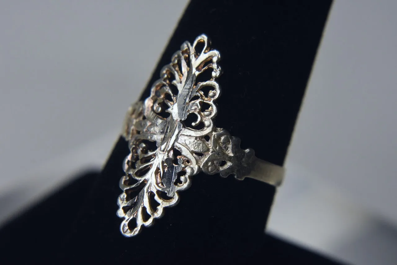 Sterling Silver Pierced Orante Design Ring - Size 7 and 8