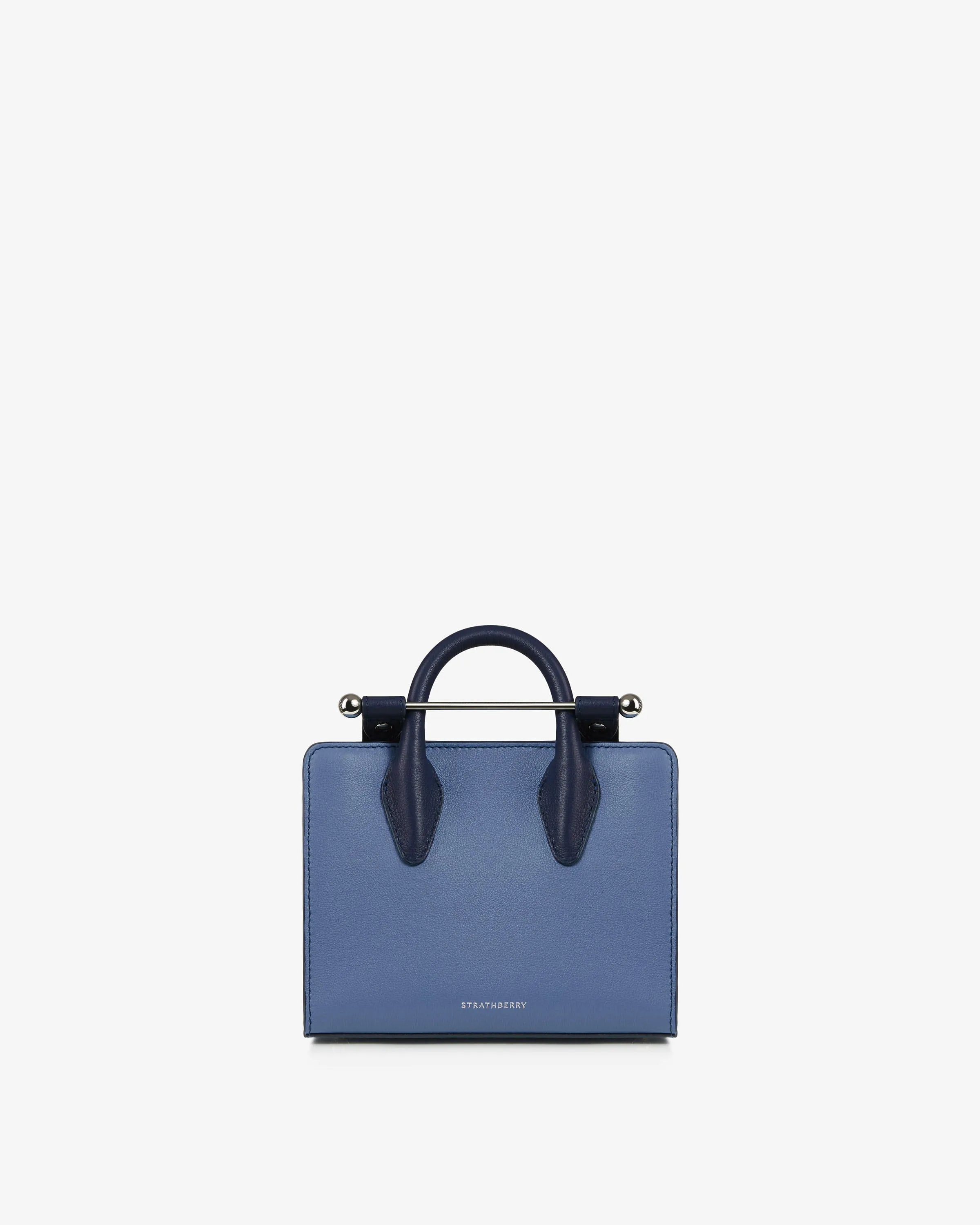 The Strathberry Nano Tote - Navy/Sea Blue with Silver Hardware