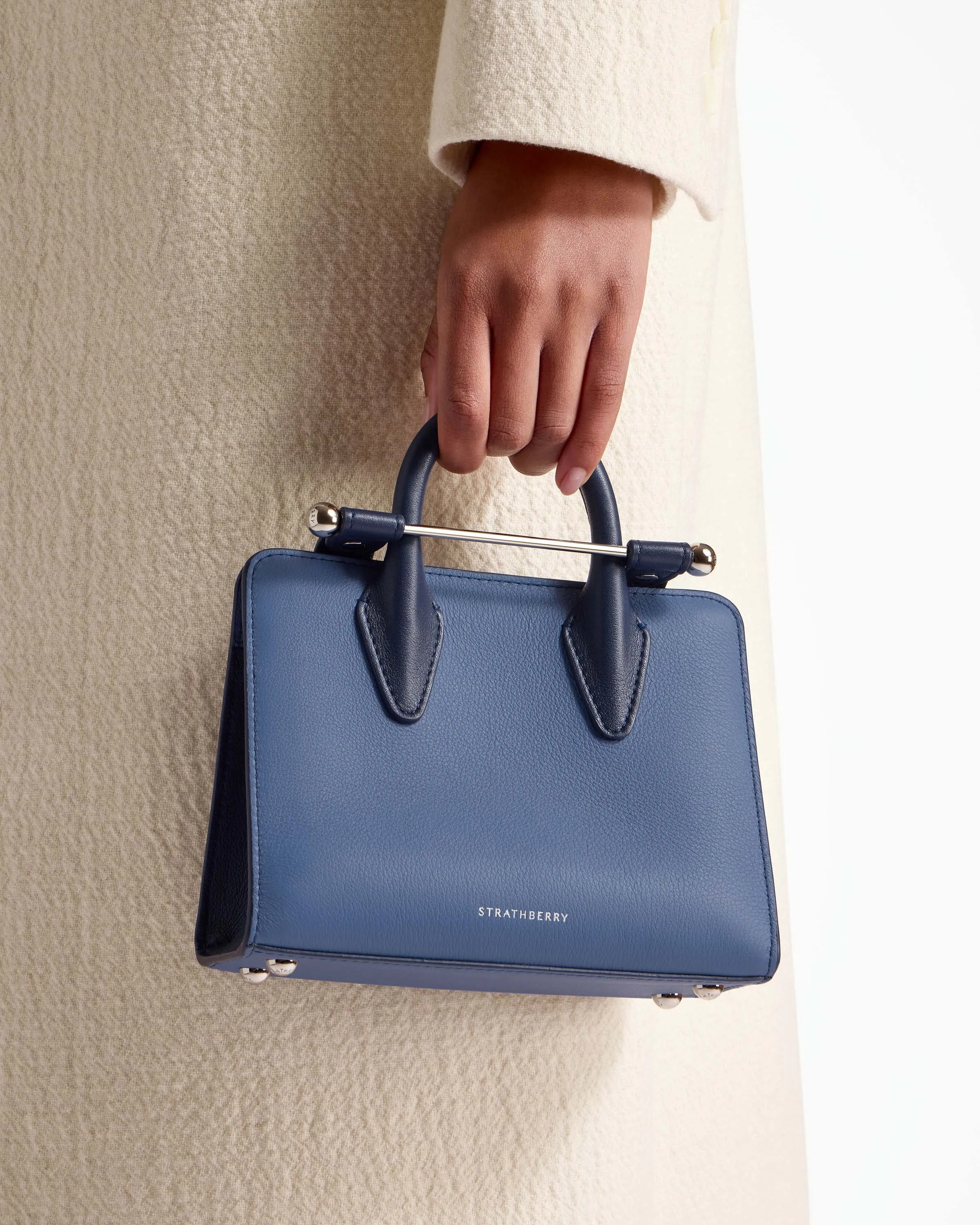 The Strathberry Nano Tote - Navy/Sea Blue with Silver Hardware