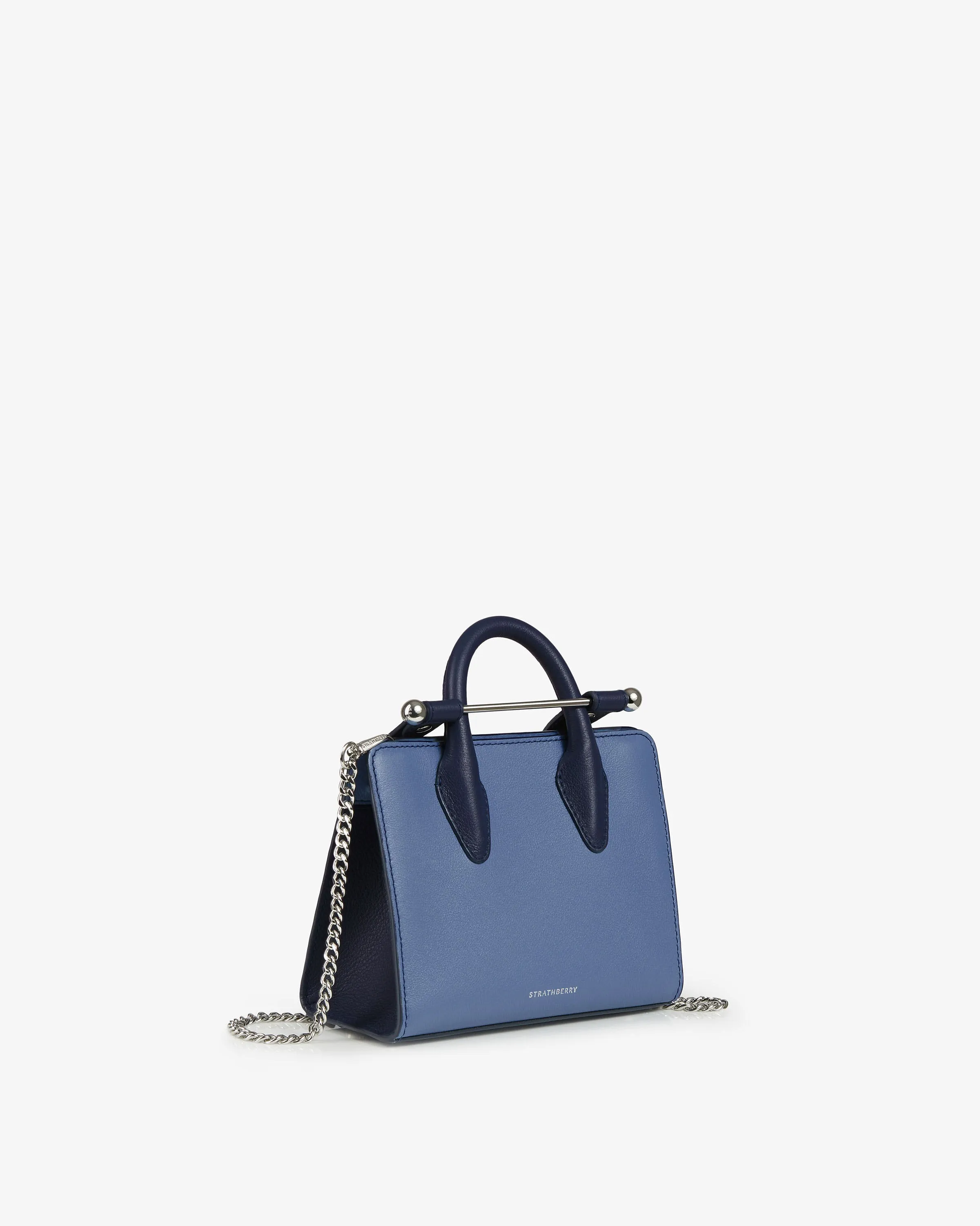 The Strathberry Nano Tote - Navy/Sea Blue with Silver Hardware