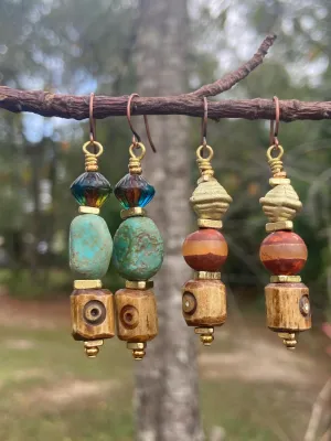 Tibetan Agate and Turquoise Stone Earrings