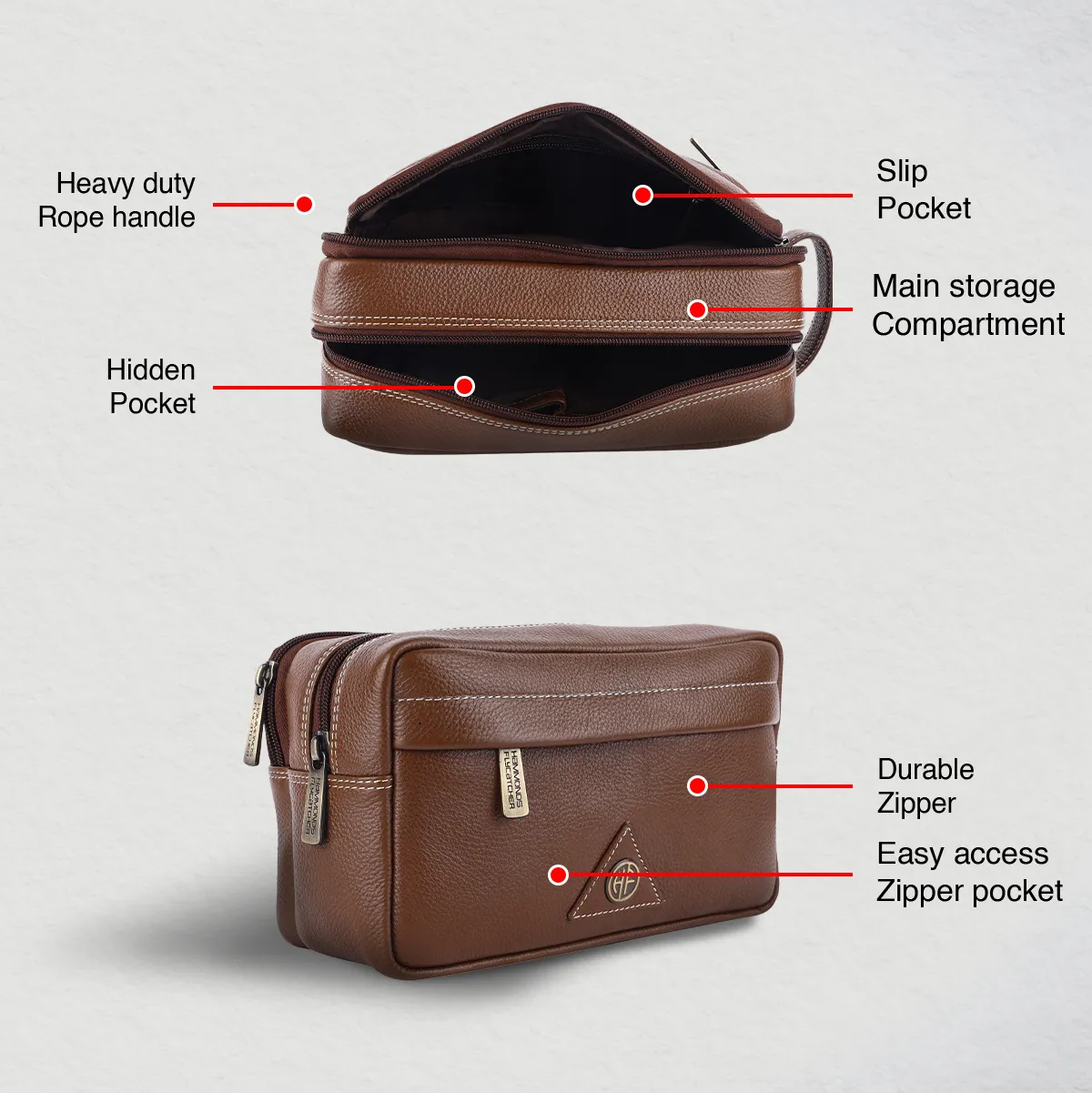 Toiletry Bag for Men- Genuine Leather Travel Organizer with Multiple Compartments