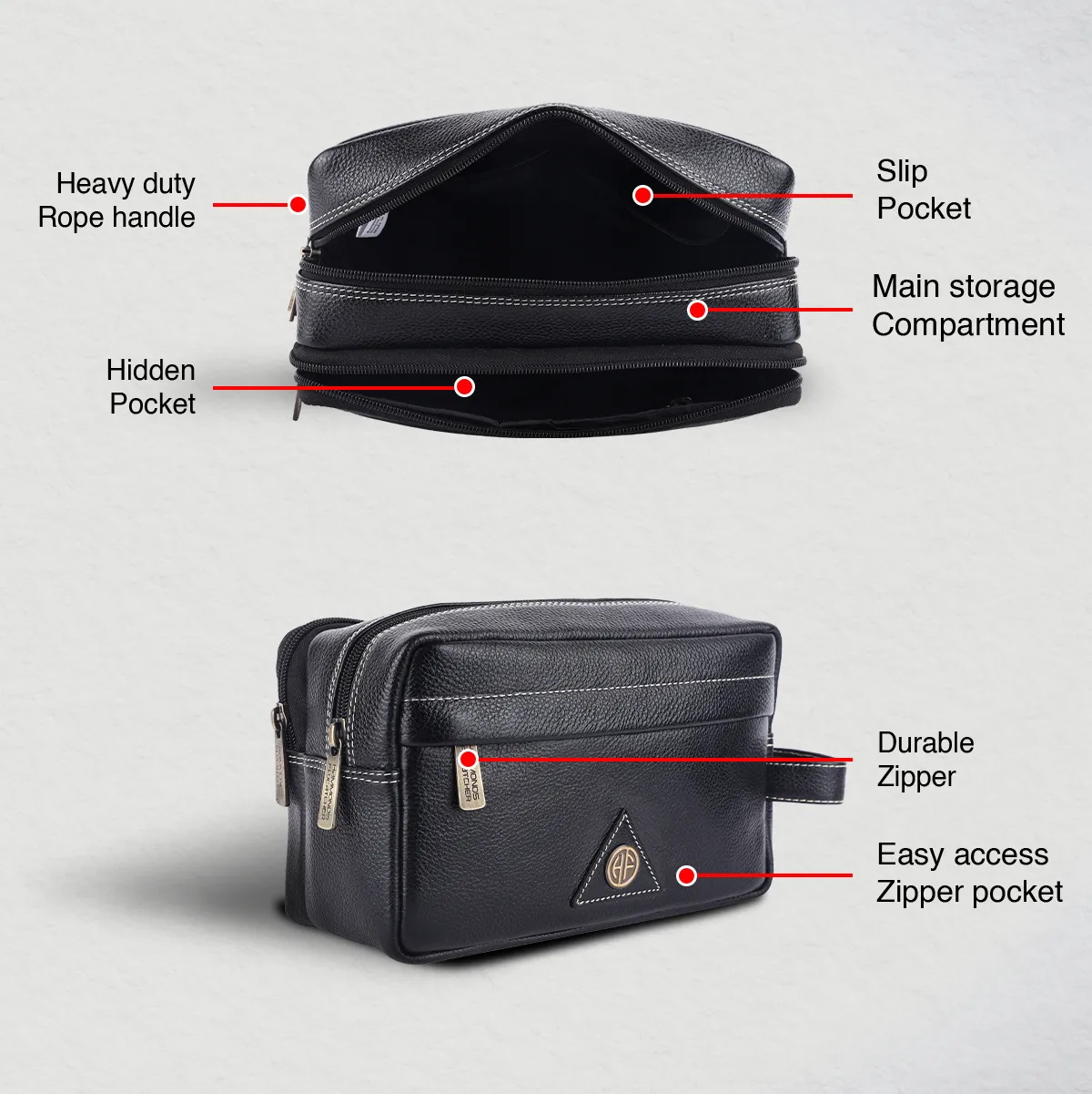 Toiletry Bag for Men- Genuine Leather Travel Organizer with Multiple Compartments