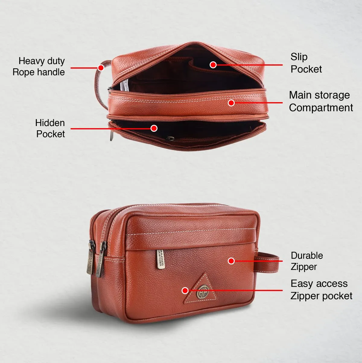 Toiletry Bag for Men- Genuine Leather Travel Organizer with Multiple Compartments