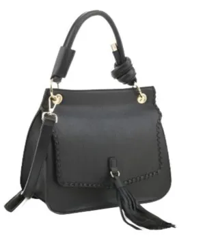 Top Handle Tassel Crossbody Bag - Black