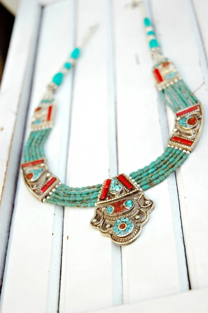 Turquoise Intricately Beaded Necklace