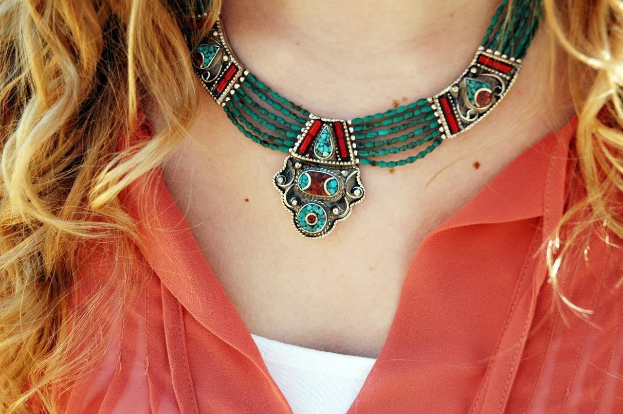 Turquoise Intricately Beaded Necklace