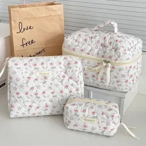 Vvsha Cute Rose Bow Women Makeup Storage Bag Portable Cosmetic Toiletry Organizer Pouch Large Capacity Tote Mini Clutch Bag Handbag