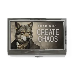 When in Doubt... Create Chaos Wolf Businessman Quote Business Card Holder