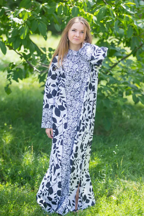 White Charming Collars Style Caftan in Classic White Black Pattern