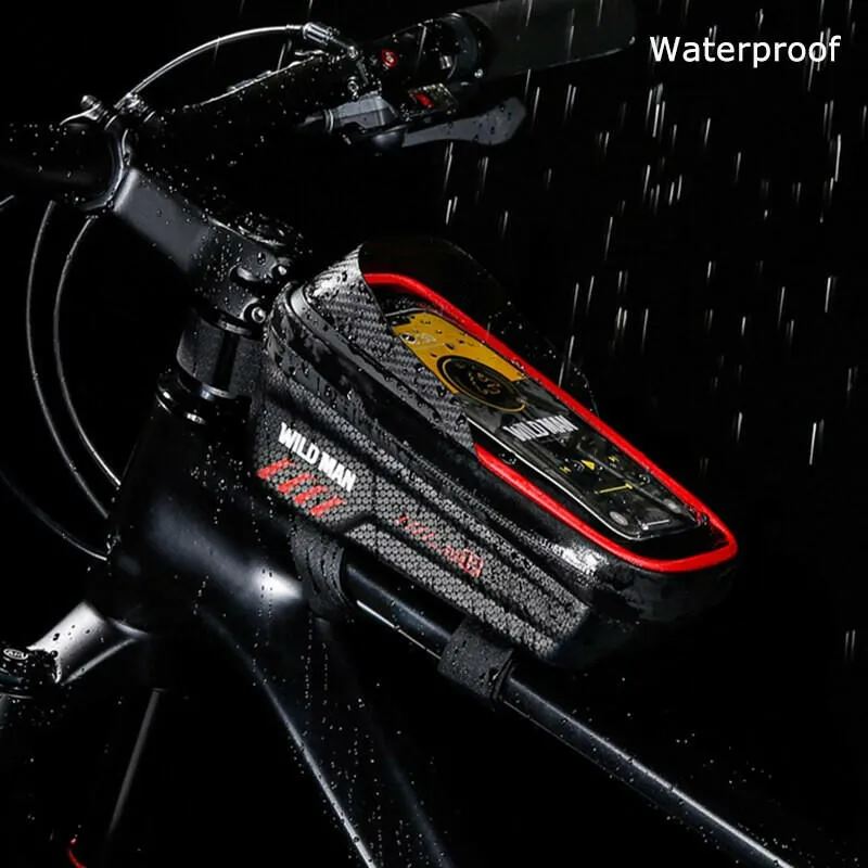 WILD MAN Front Bicycle Frame Bag Waterproof Cycling Bag Touch Screen Phone Cases 6.8" Hard Shell Bike Bag Mtb Accessories