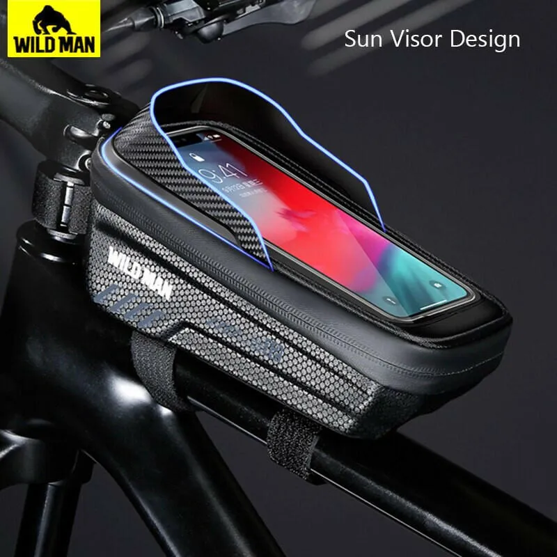 WILD MAN Front Bicycle Frame Bag Waterproof Cycling Bag Touch Screen Phone Cases 6.8" Hard Shell Bike Bag Mtb Accessories