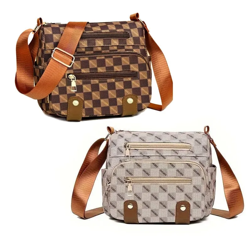 Women's Multi Pocket Plaid Pattern Crossbody Bag