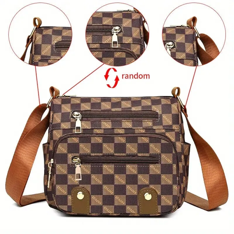 Women's Multi Pocket Plaid Pattern Crossbody Bag