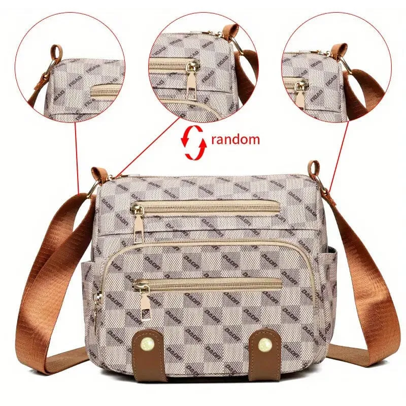 Women's Multi Pocket Plaid Pattern Crossbody Bag