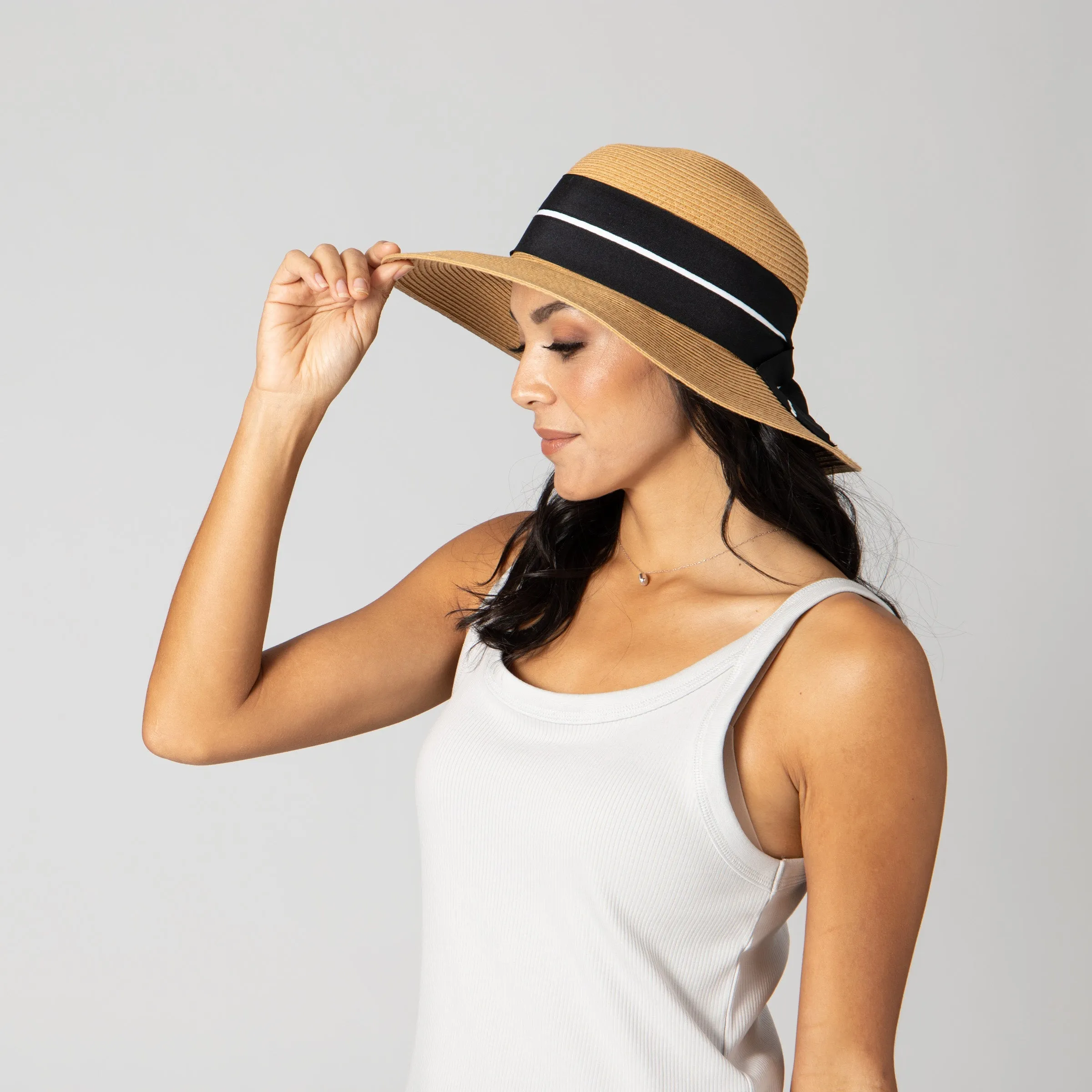 Women's Sun Hat W/ Oversized Stripe Bow