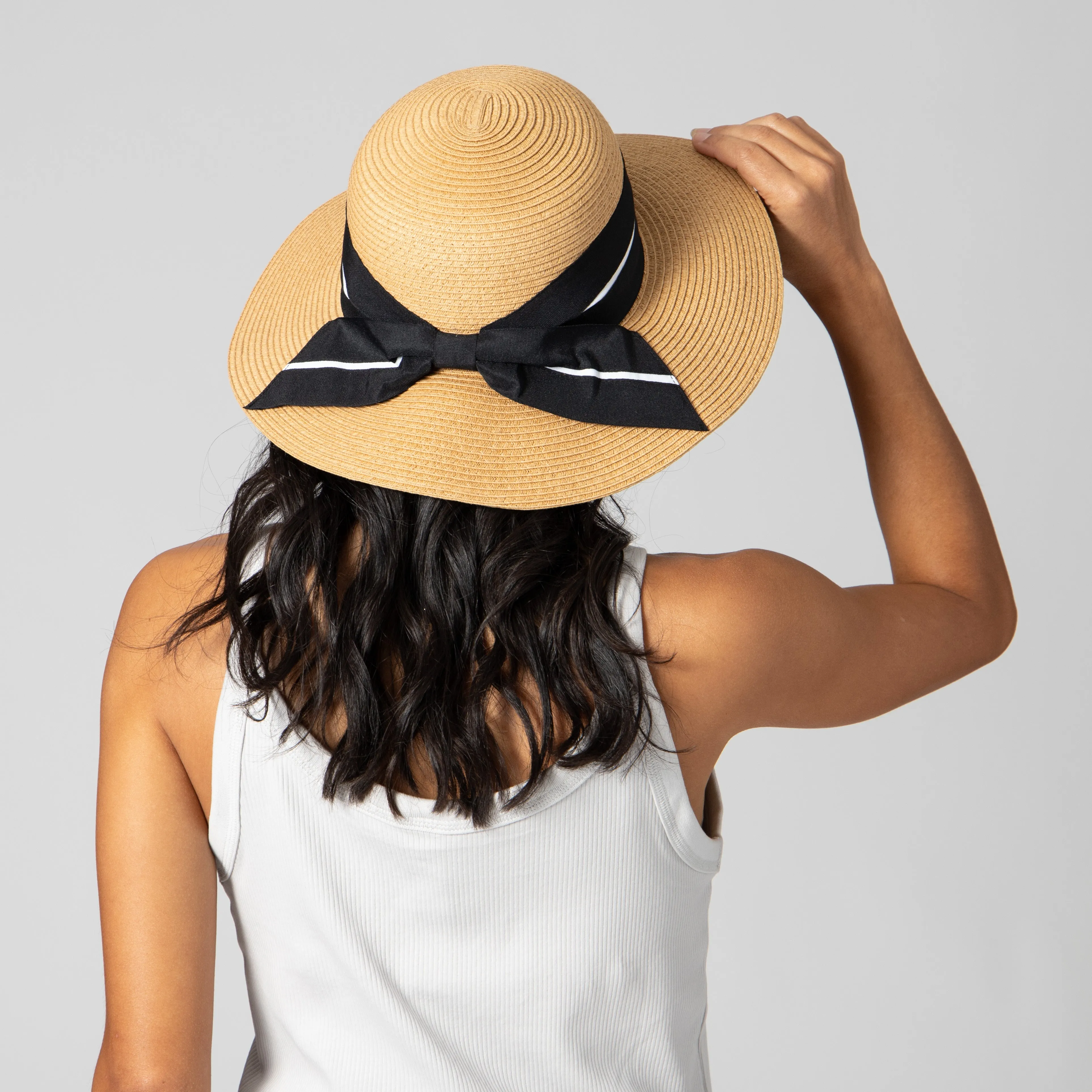 Women's Sun Hat W/ Oversized Stripe Bow