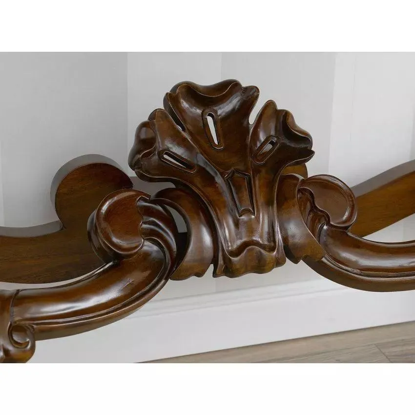 Wooden Twist Italian Baroque Style Hand Carved Teak Wood Console Table with Composite Marble Top