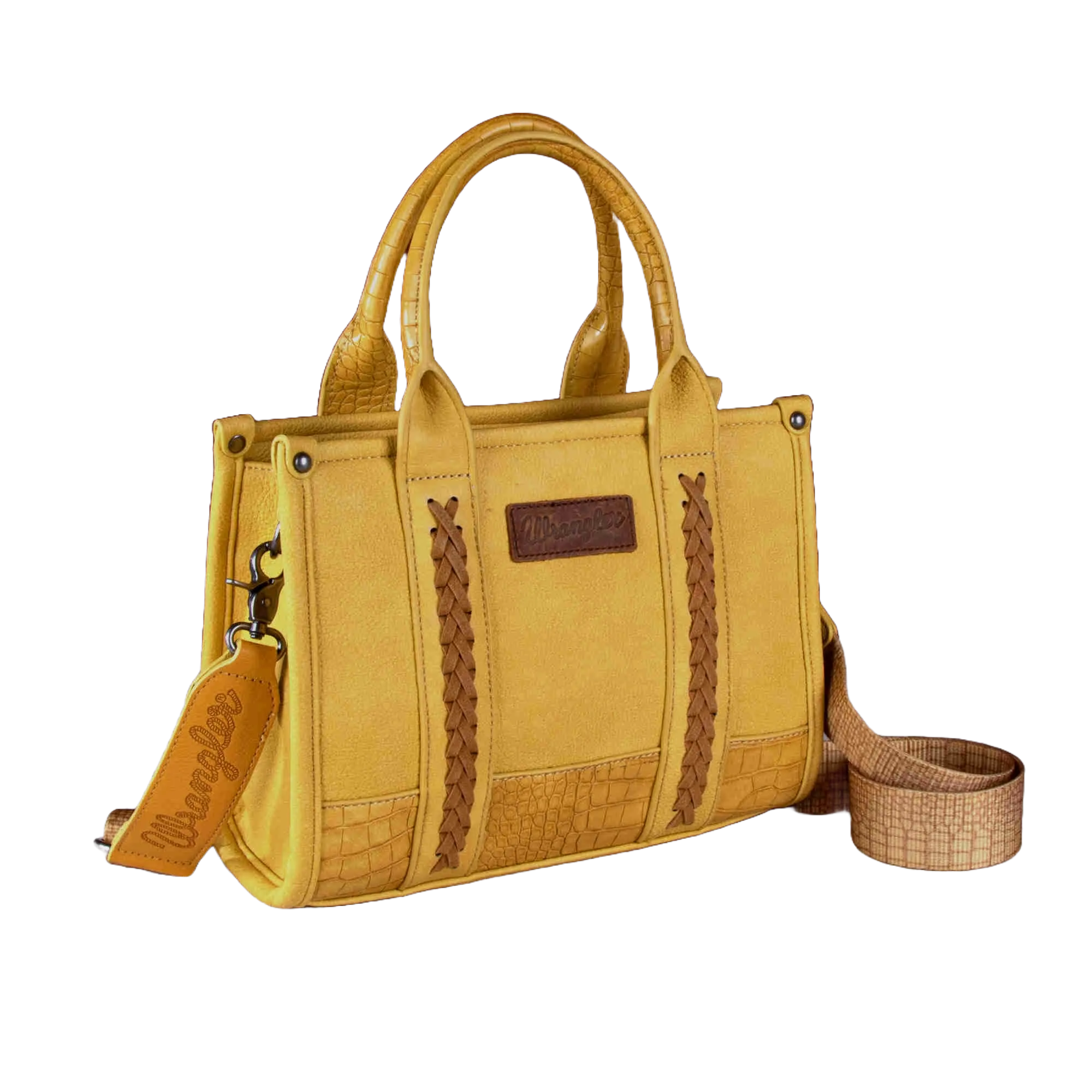 Wrangler Ladies Croc Print Concealed Carry Mustard Crossbody Tote Bag WG102-8120SMST