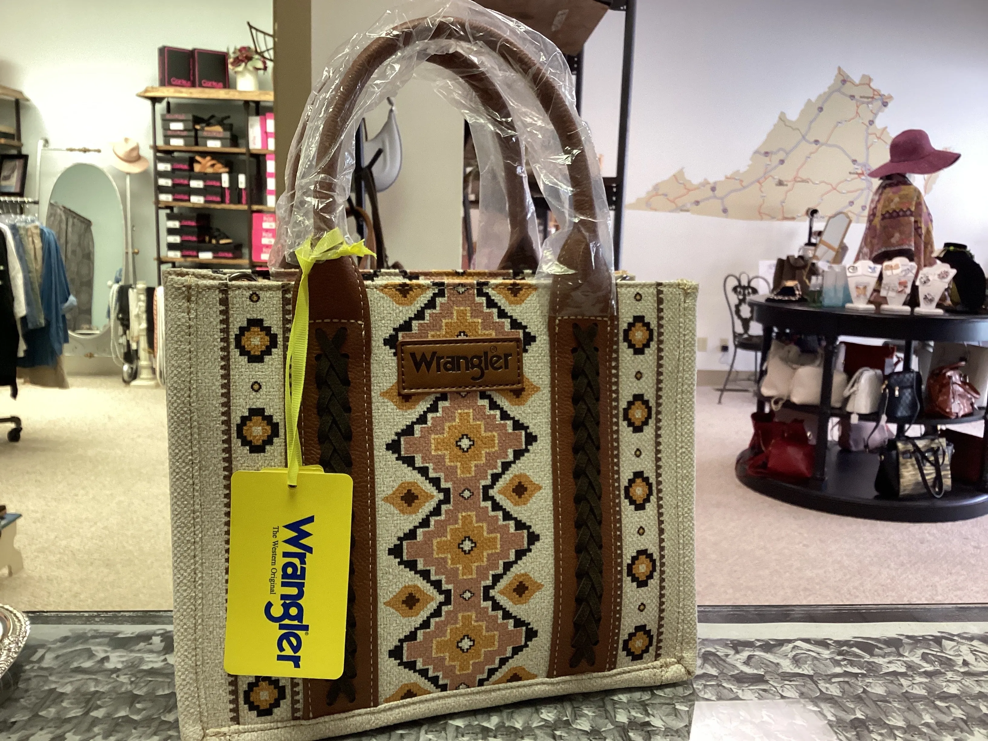 Wrangler Southwestern Print Small Canvas Tote/Crossbody - Coffee