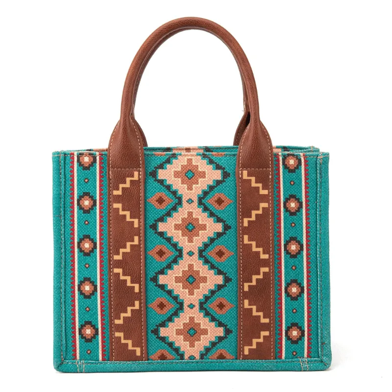 Wrangler Women's Southwestern Dual Sided Print Turquoise Crossbody/Canvas Tote WG2203-8120STQ