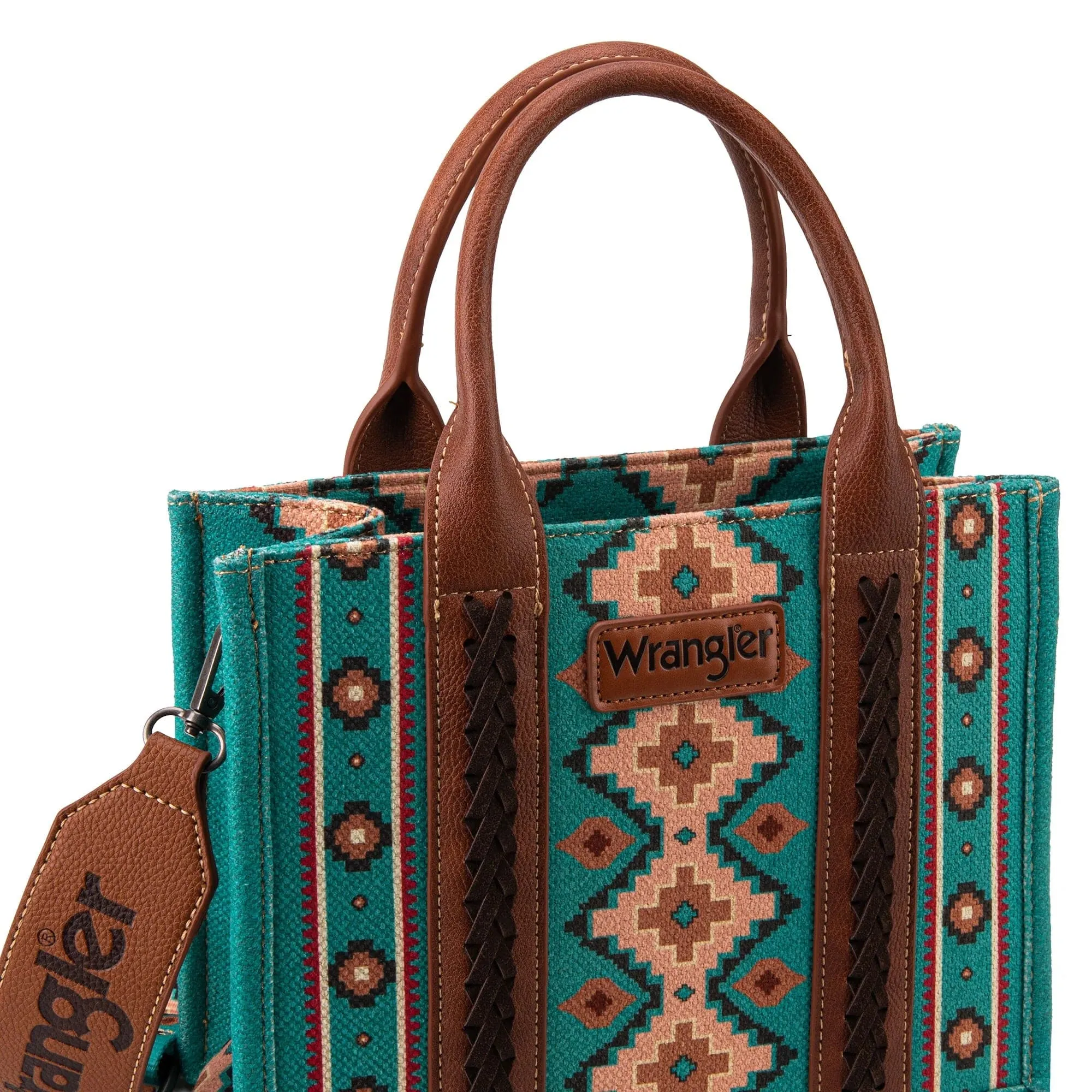 Wrangler Women's Southwestern Dual Sided Print Turquoise Crossbody/Canvas Tote WG2203-8120STQ