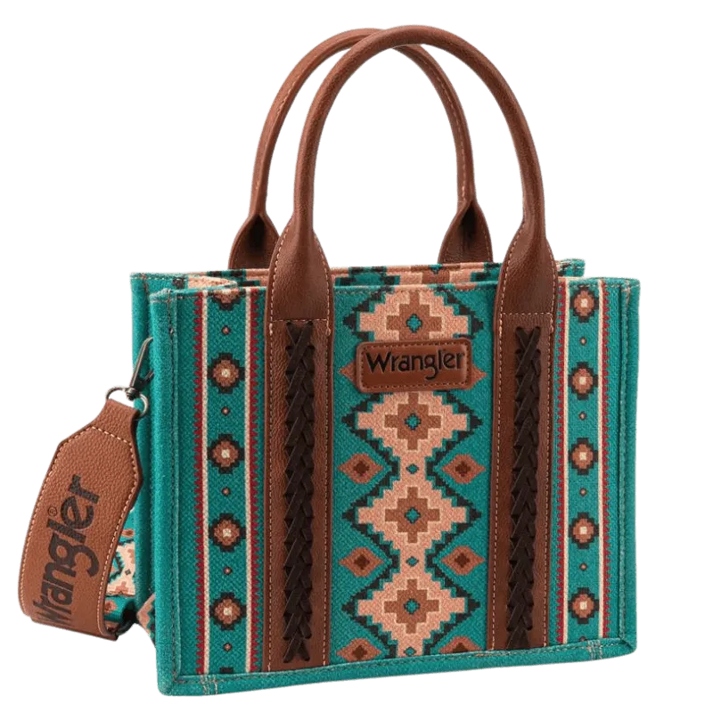 Wrangler Women's Southwestern Dual Sided Print Turquoise Crossbody/Canvas Tote WG2203-8120STQ