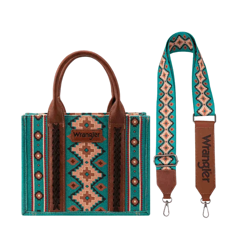 Wrangler Women's Southwestern Dual Sided Print Turquoise Crossbody/Canvas Tote WG2203-8120STQ