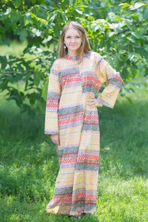 Yellow Charming Collars Style Caftan in Abstract Geometric Pattern